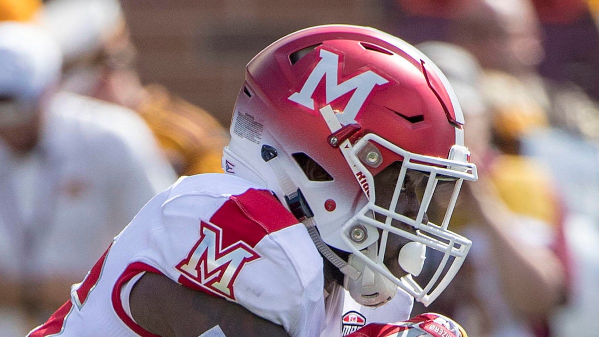 <p>Sep 15, 2018; Minneapolis, MN, USA; Miami (Oh) Redhawks running back Alonzo Smith (26) rushes with the ball in the first quarter against the Minnesota Golden Gophers at TCF Bank Stadium.</p>
