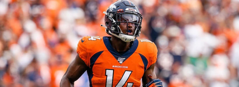 <p>Sep 15, 2019; Denver, CO, USA; Denver Broncos wide receiver Courtland Sutton (14) in the fourth quarter against the Chicago Bears at Empower Field at Mile High.</p>