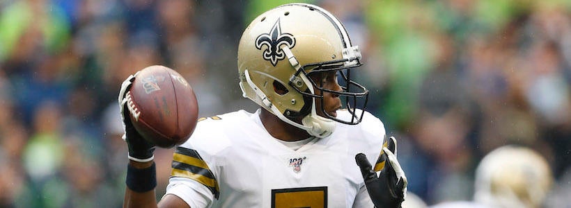 <p>Sep 22, 2019; Seattle, WA, USA; New Orleans Saints quarterback Teddy Bridgewater (5) throws a pass against the Seattle Seahawks during the first quarter at CenturyLink Field.</p>