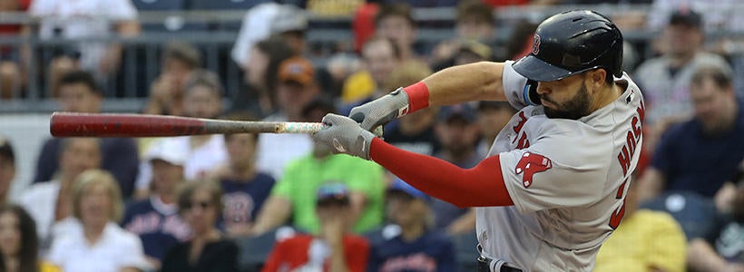 <p>Aug 16, 2022; Pittsburgh, Pennsylvania, USA; Boston Red Sox first baseman Eric Hosmer (35) hits an RBI single against the Pittsburgh Pirates during the first inning at PNC Park.</p>