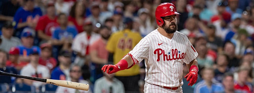 <p>Aug 20, 2022; Philadelphia, Pennsylvania, USA; Philadelphia Phillies left fielder Kyle Schwarber (12) draws a walk against the New York Mets during the third inning at Citizens Bank Park.</p>
