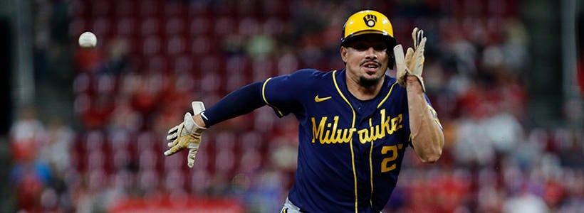 <p>Sep 24, 2022; Cincinnati, Ohio, USA; Milwaukee Brewers shortstop Willy Adames (27) runs to third base against the Cincinnati Reds during the seventh inning at Great American Ball Park.</p>