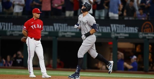 Yankees win vs. Rangers would result in MLB record five 100-victory teams; Aaron Judge not in lineup and Triple Crown unlikely