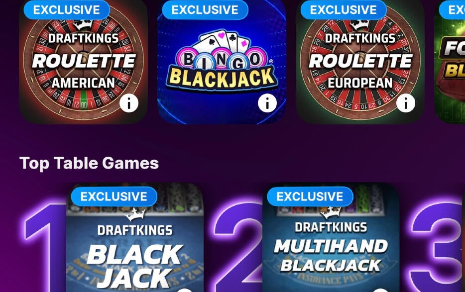 draftkings casino table games