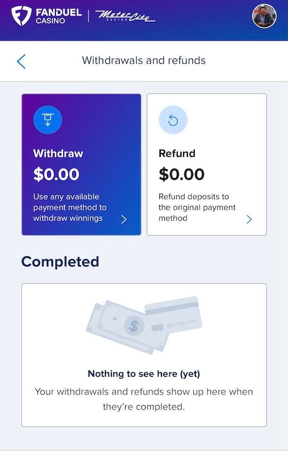 withdrawal options Fanduel Casino