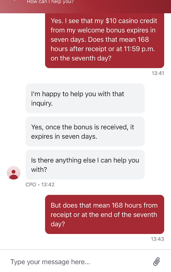 Caesars Palace online casino chat support