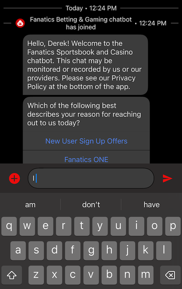 Fanatics Casino chat 