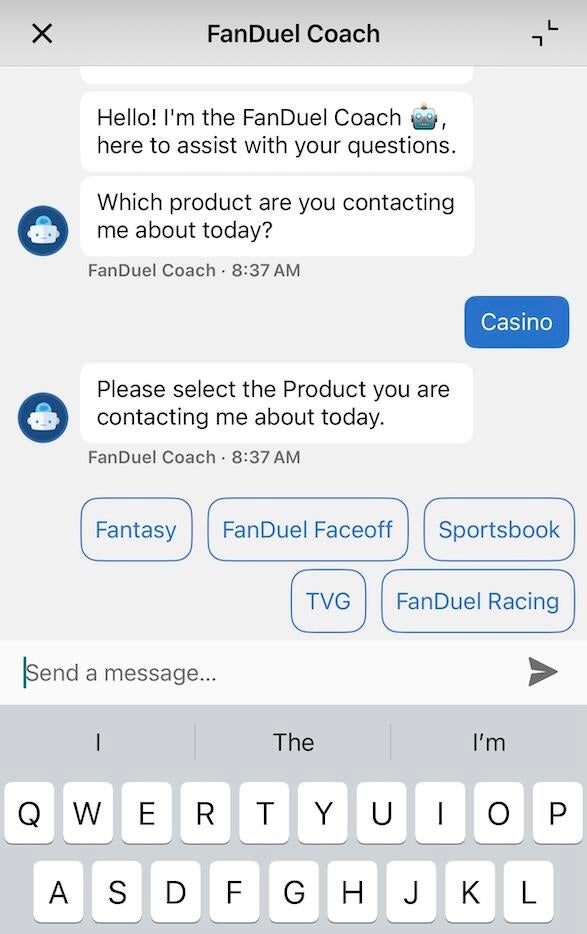 support chat FanDuel Casino