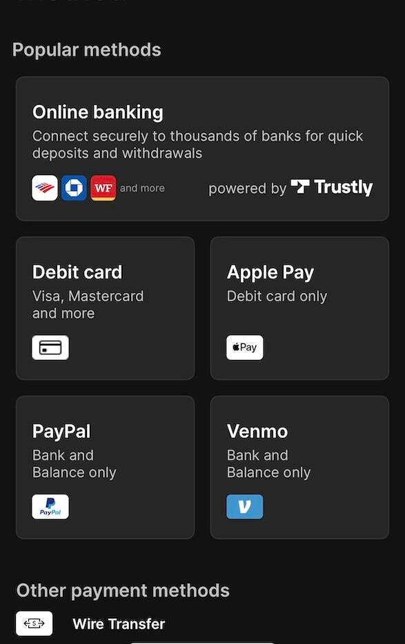 Deposit options at Fanatics Casino