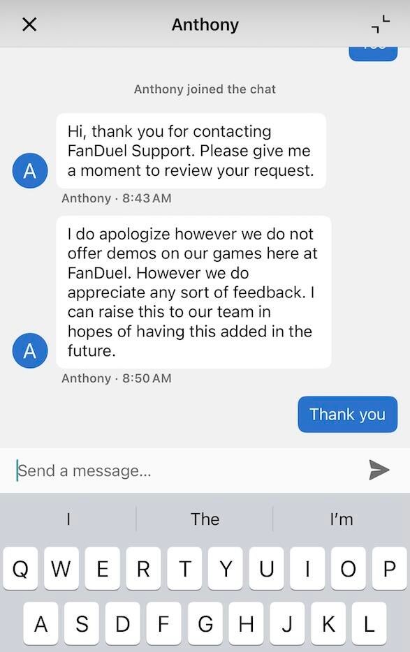 Fanduel Casino chat option