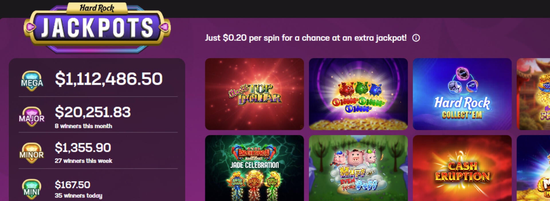 Hard Rock Bet Casino Mega Jackpot climbs to over $1 million in New Jersey