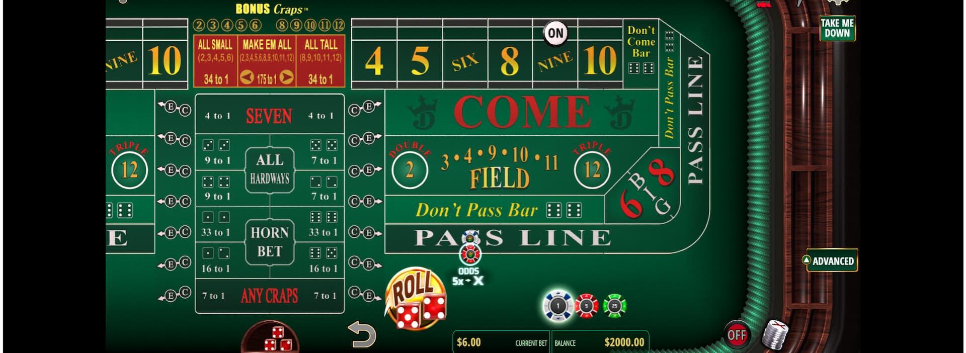 DraftKings Casino offers the highest online craps odds at 5x