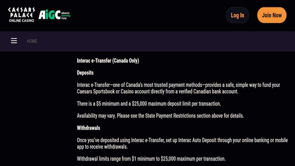 Interac e-Transfer casino options: Fees and limits in Alberta